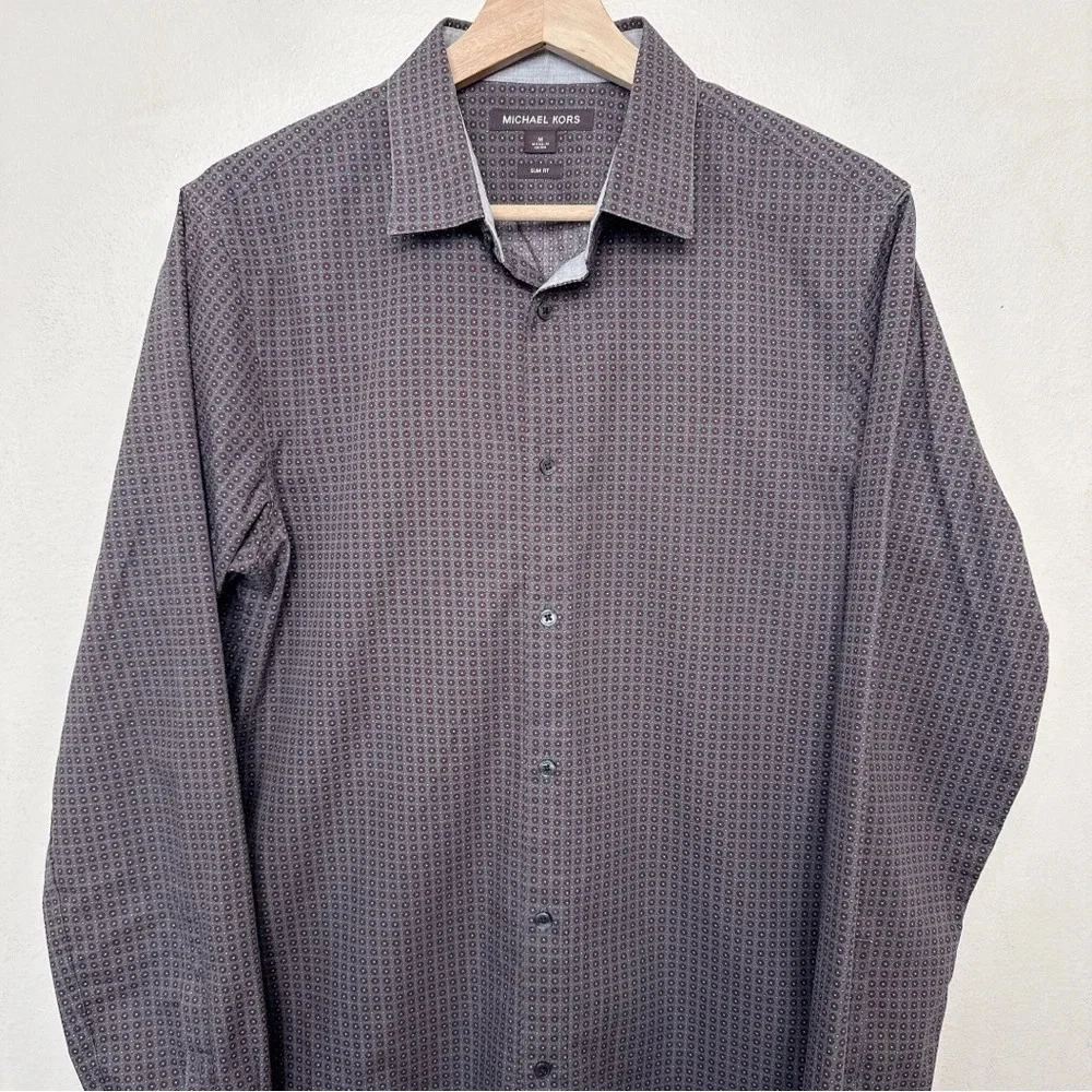 Michael Kors Mens Medium Slim Fit Patterned Printed Button Shirt